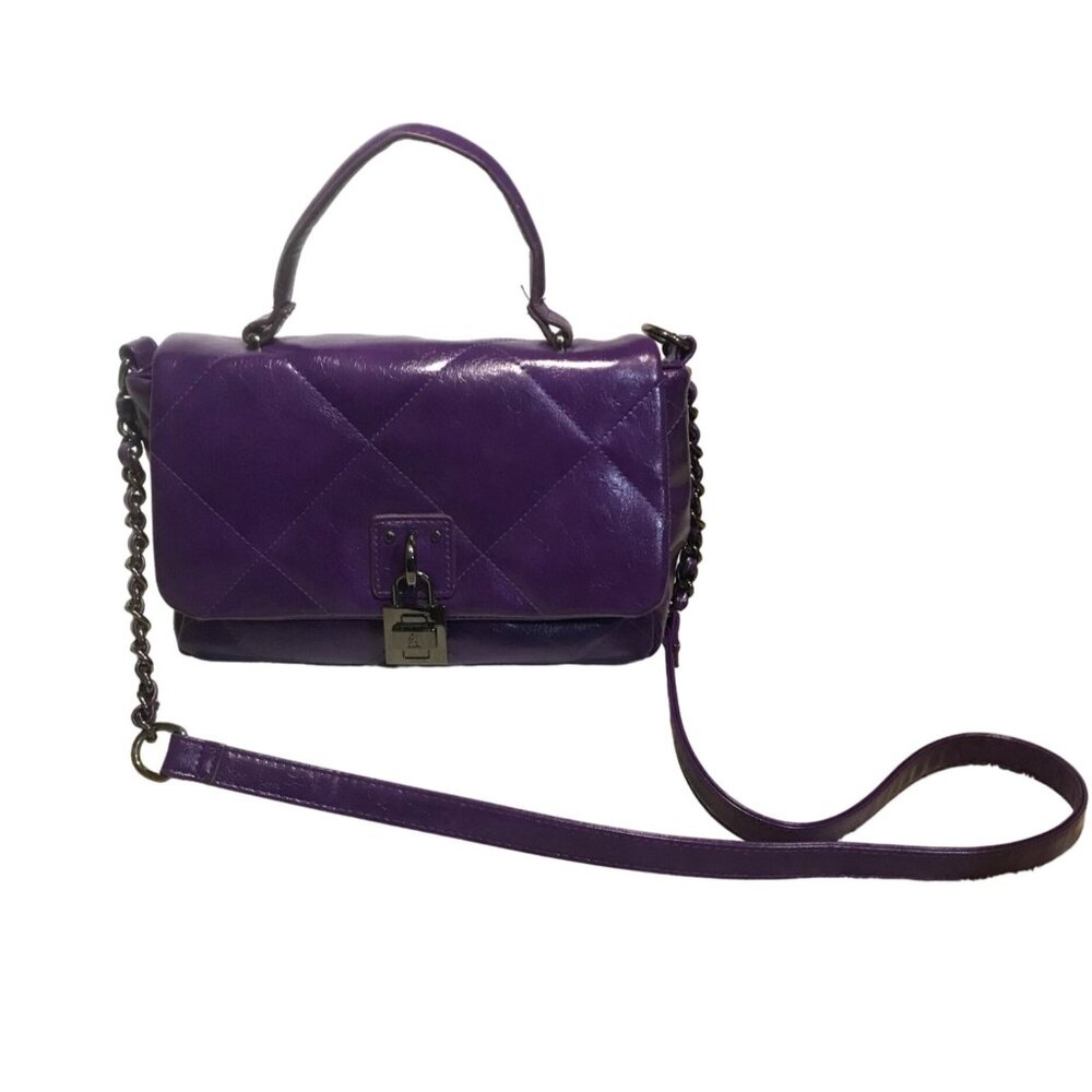 Steve Madden Purse Purple Crossbody Bag Quilted Top Handle & Chain Strap